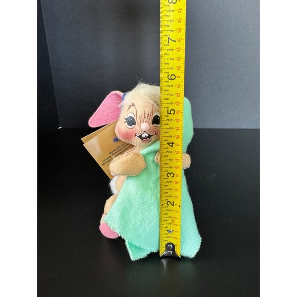 Annalee Beige Bunny Rabbit Doll With Green Blanket 6" Handcrafted Collectible Pl - Picture 11 of 11